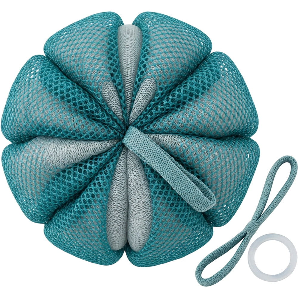 Bwrkd Dual-Layer Honeycomb Spacer-Mesh Shower Ball Teal Gray - Product view